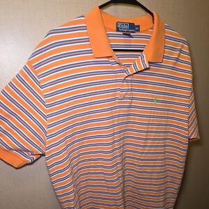 Ralph Lauren Men's Orange and Blue Striped Polo Shirt